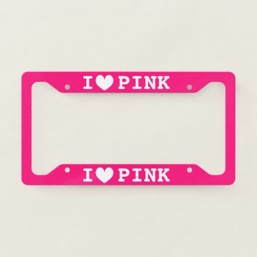 I heart neon pink custom car license plate frame