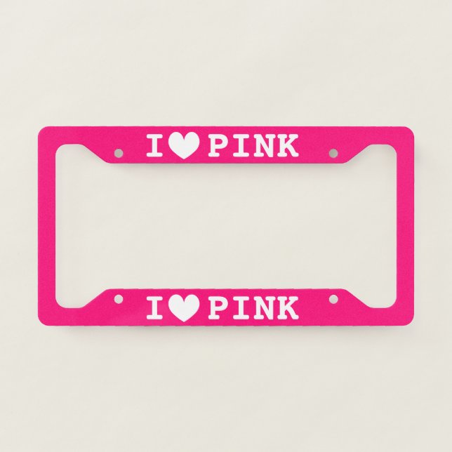 I heart neon pink custom car license plate frame (Front)