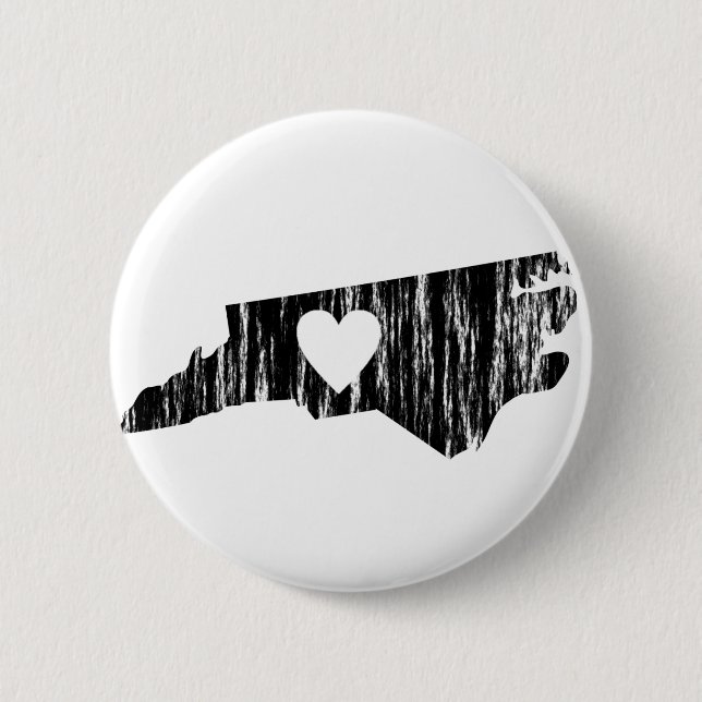I Heart North Carolina Grunge Outline State Love Button (Front)
