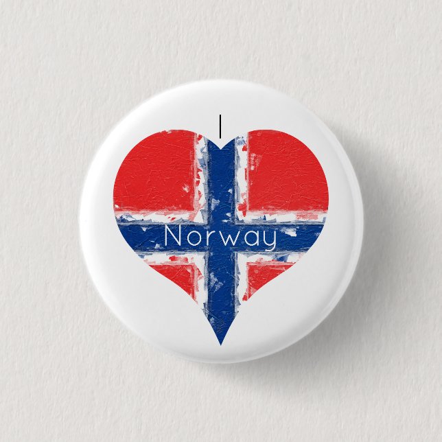 I Heart Norway Distressed Painted Heart Flag Button (Front)