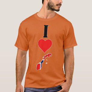 I Heart Norway I Love Norwegian National Flag Map T-Shirt