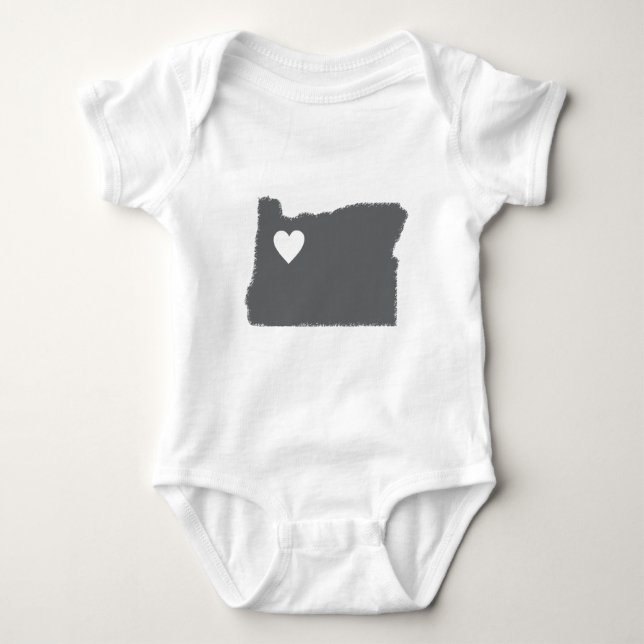I Heart Oregon Grunge Look Outline State Love Baby Bodysuit (Front)