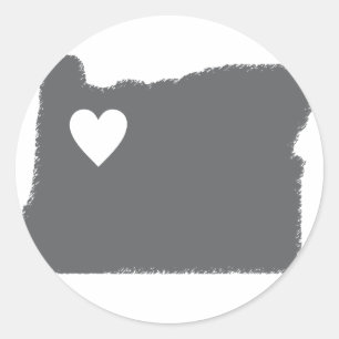 I Heart Oregon Grunge Look Outline State Love Classic Round Sticker