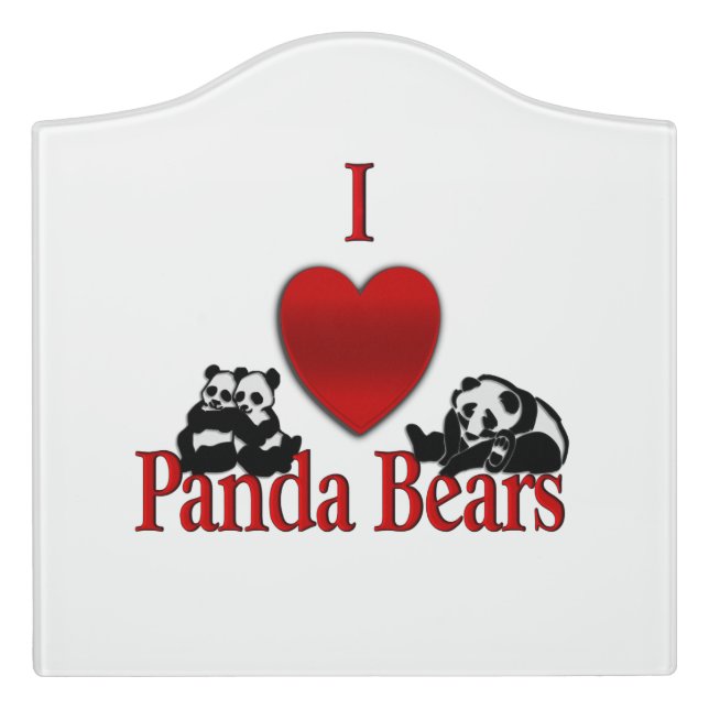I Heart Panda Bears Door Sign (Large Crest Front)