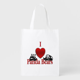 I Heart Panda Bears Fun Reusable Grocery Bag