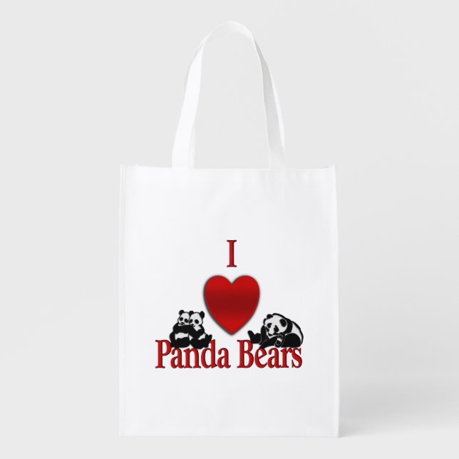 I Heart Panda Bears Fun Reusable Grocery Bag (Front)