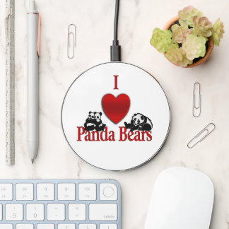 I Heart Panda Bears Fun Wireless Charger