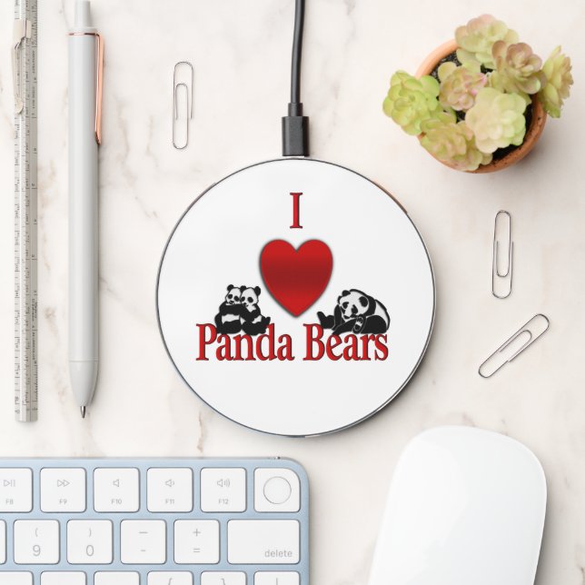 I Heart Panda Bears Fun Wireless Charger (Desk)