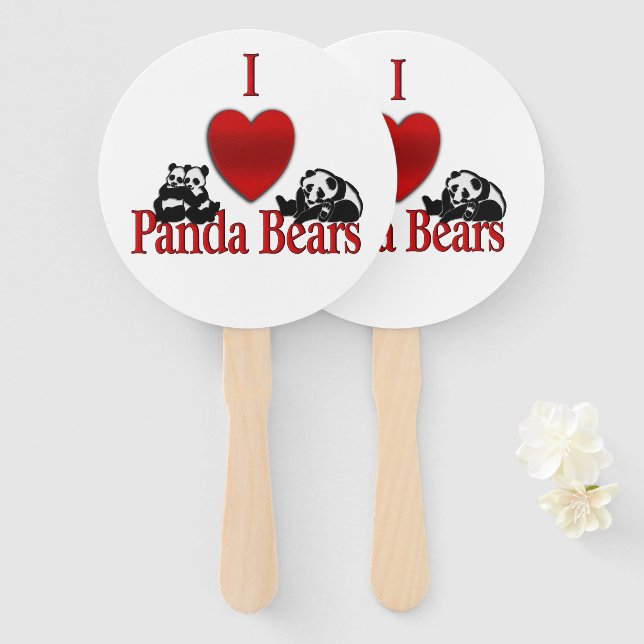 I Heart Panda Bears Hand Fan (Front and Back)