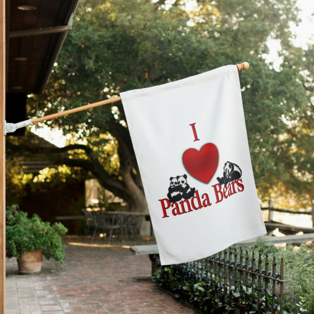 I Heart Panda Bears House Flag (In SItu)