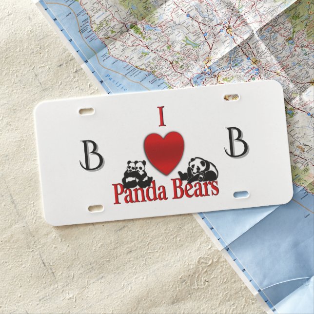 I Heart Panda Bears Monogram License Plate (In Situ)