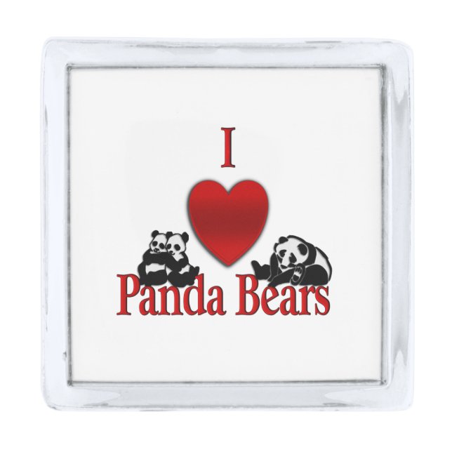 I Heart Panda Bears Silver Finish Lapel Pin (Front)