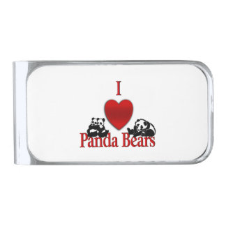 I Heart Panda Bears Silver Finish Money Clip