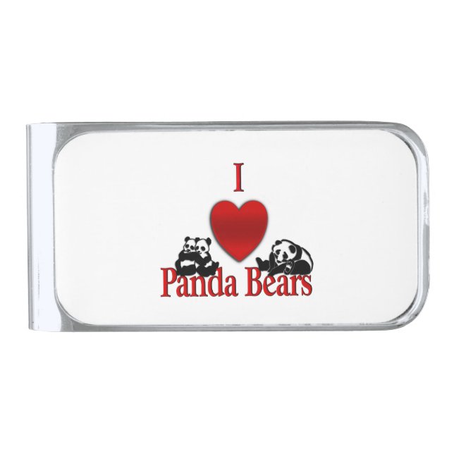 I Heart Panda Bears Silver Finish Money Clip (Front)