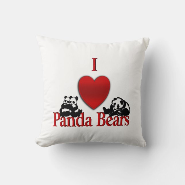 I Heart Panda Bears Throw Pillow (Front)