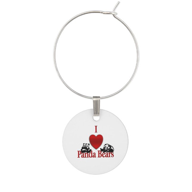 I Heart Panda Bears Wine Charm (Front)