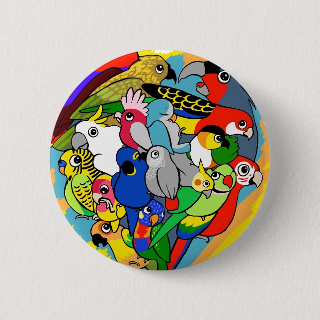 I heart parrots cute cartoon button (Front)