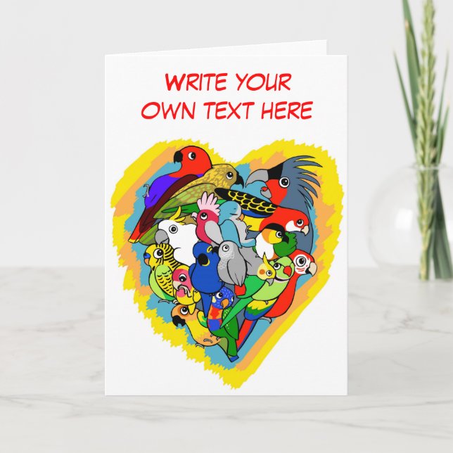 I heart parrots cute cartoon card (Front)