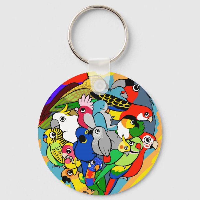 I heart parrots cute cartoon keychain (Front)