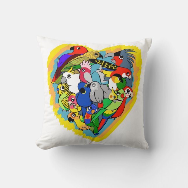 I heart parrots cute cartoon throw pillow (Front)