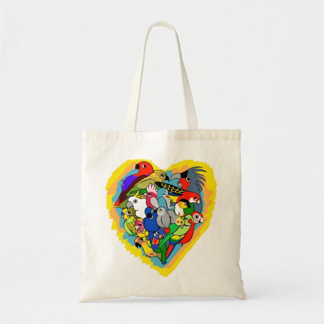 I heart parrots cute cartoon tote bag (Front)