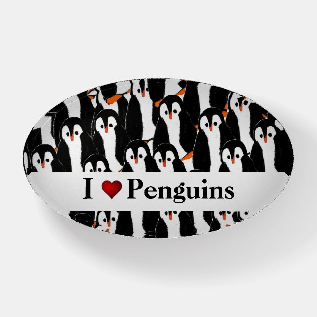I Heart Penguins Cute Cartoon Piles of Penguins Paperweight (Front)
