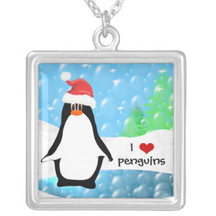 I Heart Penguins Silver Plated Necklace