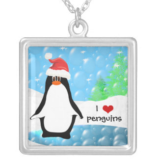 I Heart Penguins Silver Plated Necklace