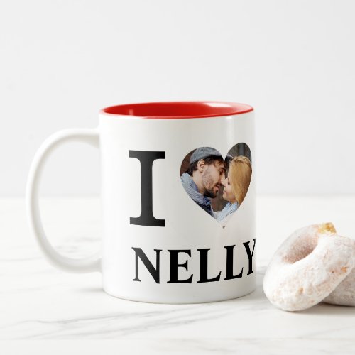 I Heart Personalized Couples Photo Love Two_Tone Coffee Mug