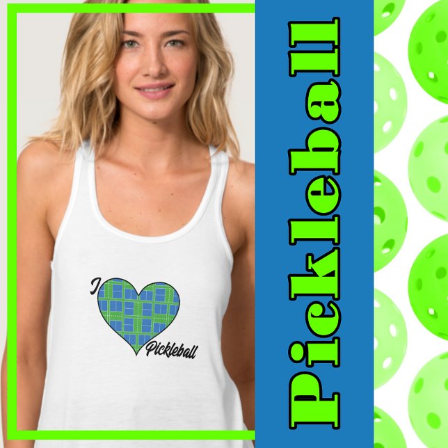  I Heart Pickleball Blue & Green Pickleball Courts Tank Top (blue and green pickleball courts. I heart pickleball.)