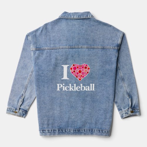 I Heart Pickleball Filled Heart Pink and Red Denim Jacket