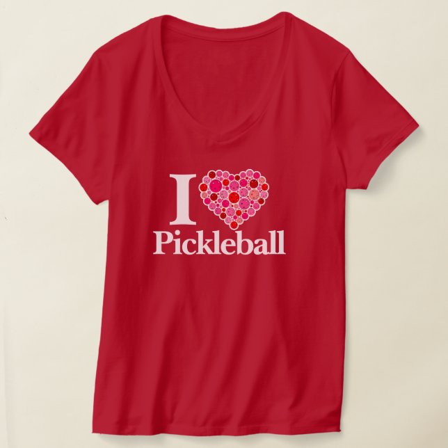 I Heart Pickleball Filled Heart Pink and Red T-Shirt (Laydown)