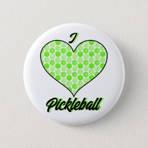  I Heart Pickleball Green Pickleball Filled Heart Button