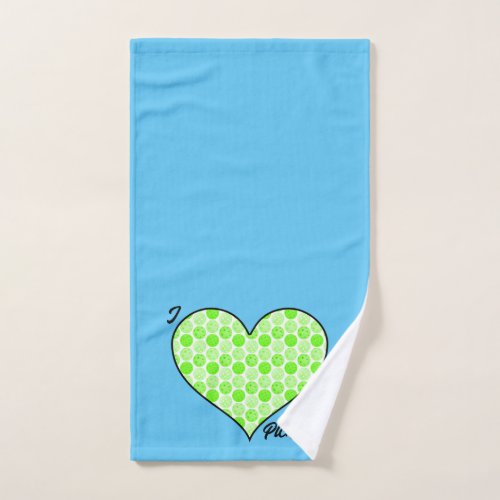  I Heart Pickleball Green Pickleball Filled Heart Hand Towel