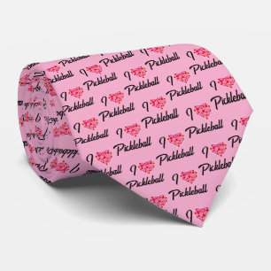 I Heart Pickleball Pink Red Pickleballs on Pink Neck Tie