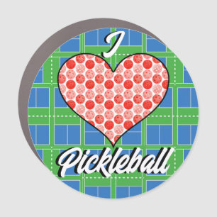 I Heart Pickleball, Red Heart on Pickleball Courts Car Magnet