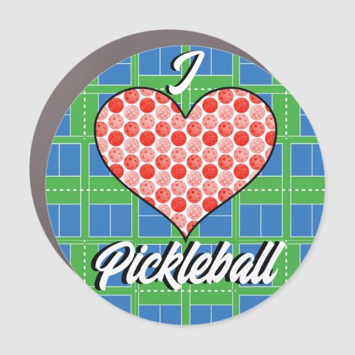 I Heart Pickleball Red Heart on Pickleball Courts Car Magnet