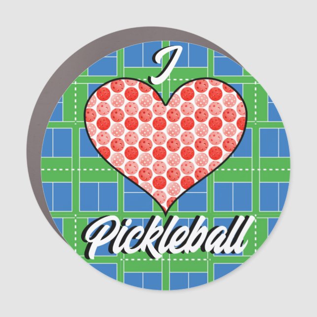 I Heart Pickleball, Red Heart on Pickleball Courts Car Magnet (Front)
