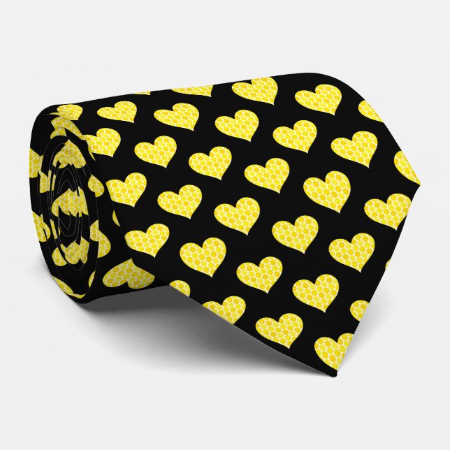 I Heart Pickleball, Yellow Pickleball Filled Heart Neck Tie (Rolled)