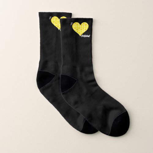 I Heart Pickleball Yellow Pickleball Filled Heart Socks