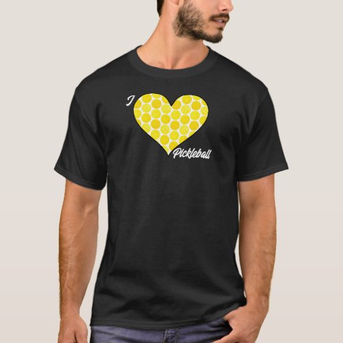 I Heart Pickleball Yellow Pickleball Filled Heart T_Shirt