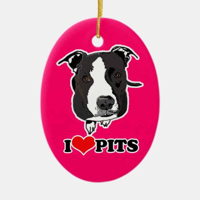 I HEART PITS (PIT BULLS) - 2 SIDED ORNAMENT (Front)