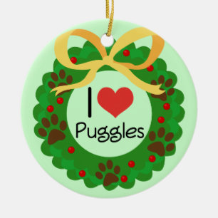 I Heart Puggles Christmas Gift Idea Ceramic Ornament