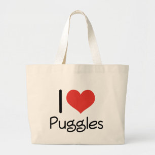 I Heart Puggles Large Tote Bag
