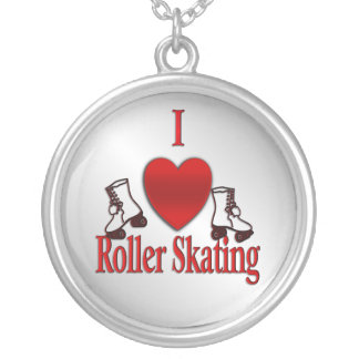 I Heart Roller Skating Silver Plated Necklace
