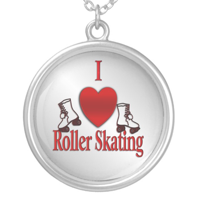 I Heart Roller Skating Silver Plated Necklace (Front)
