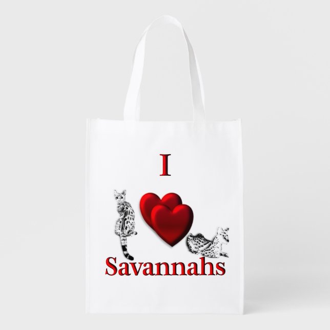 I Heart Savannah Cat Grocery Bag (Front)