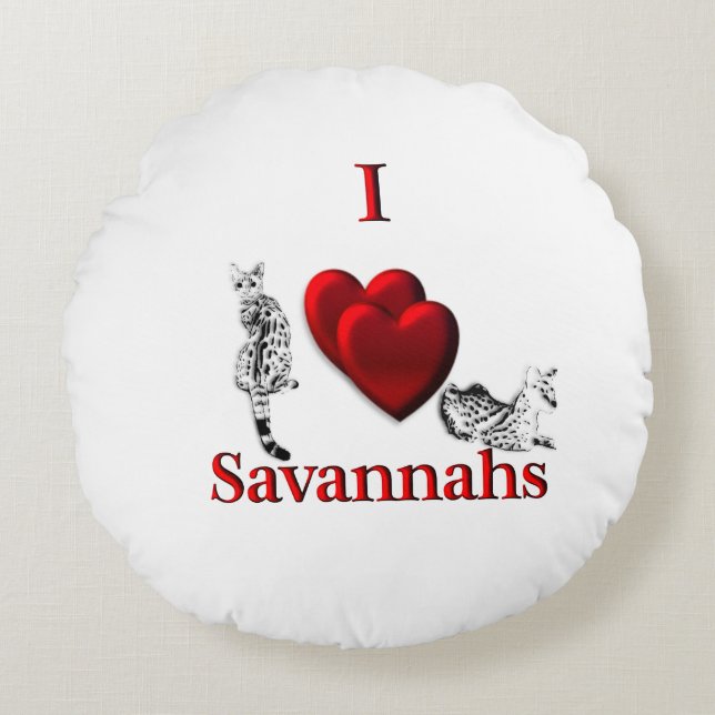 I Heart Savannah Cat Round Pillow (Front)