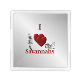 I Heart Savannah Cat Silver Acrylic Tray