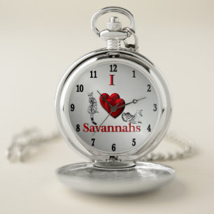 I Heart Savannah Cat Silver Black Numbers Pocket Watch